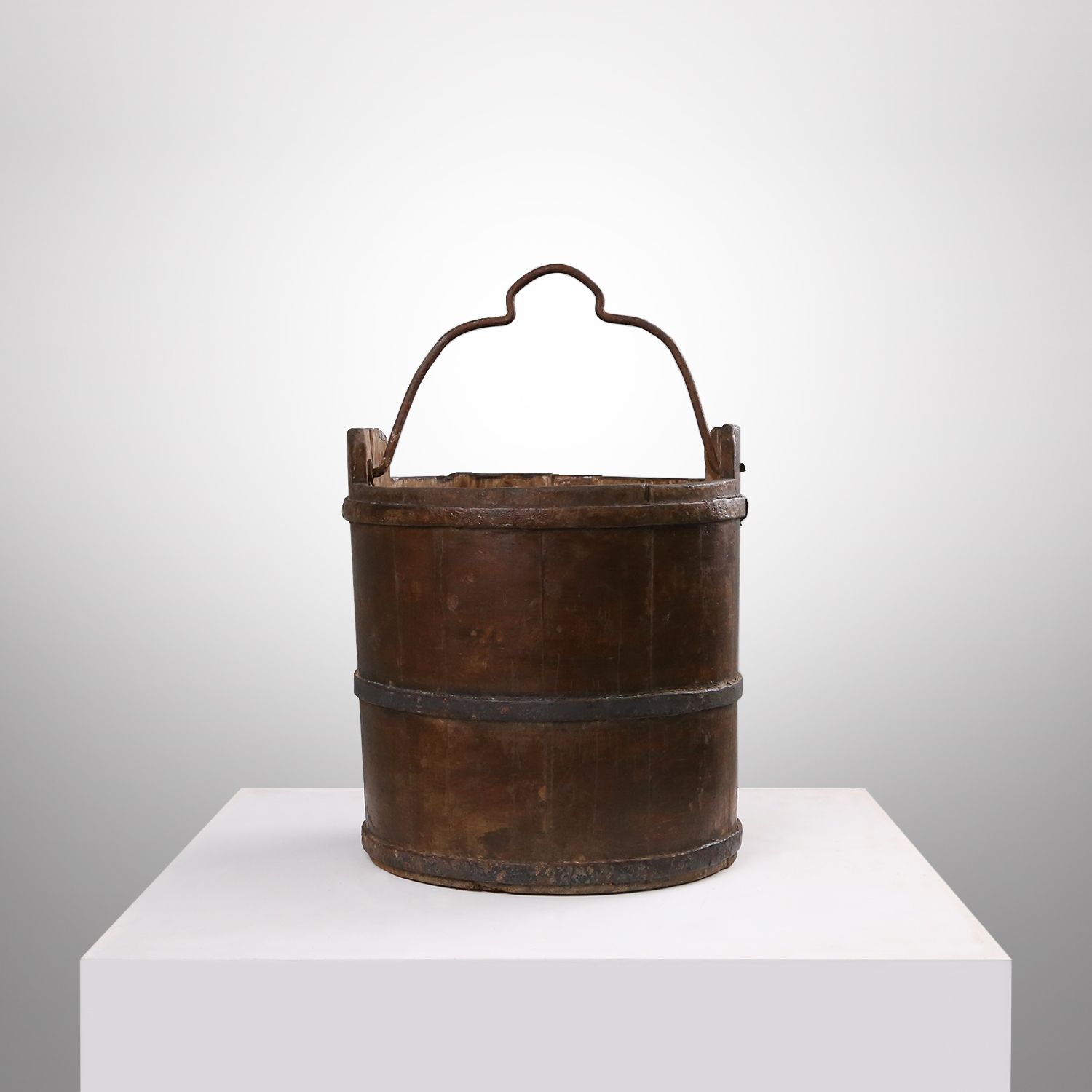 Wooden and wrought Iron water, grain bucket, circa 1860-img